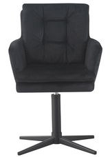 Schwarzer Armlehnstuhl mit gepolsterter Sitzfläche und Rückenlehne, Vorderansicht