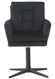 Schwarzer Armlehnstuhl mit gepolsterter Sitzfläche und Rückenlehne, Vorderansicht