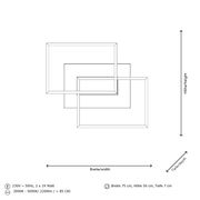 LED-Deckenleuchte in rechteckigem Design, Draufsicht, Maße 75 cm Breite, 56 cm Höhe, 7 cm Tiefe, 230V, 50Hz, 2 x 19 Watt, 3000K - 5000K, 2200lm, CRI > 85.