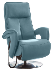 Moderner blauer Relax-Sessel mit ergonomischem Design, seitlicher Perspektive