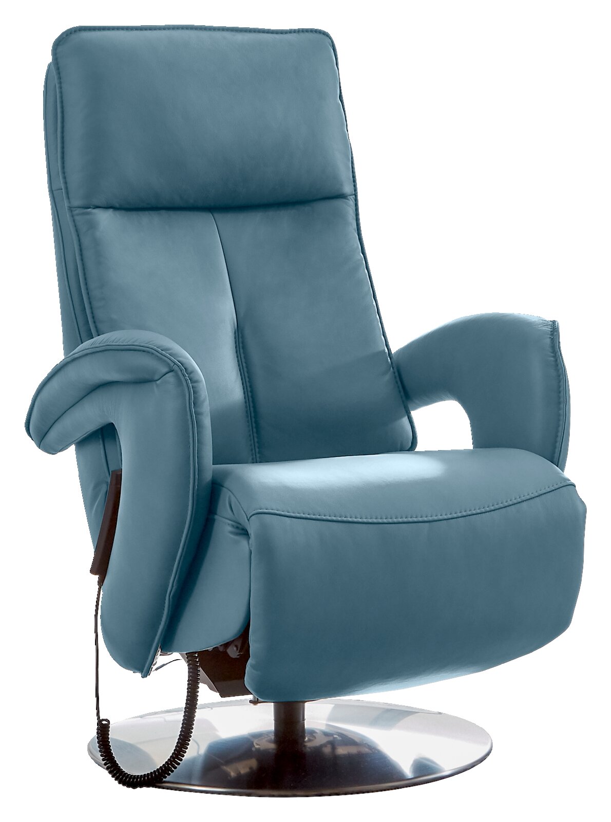 Moderner blauer Relax-Sessel mit ergonomischem Design, seitlicher Perspektive