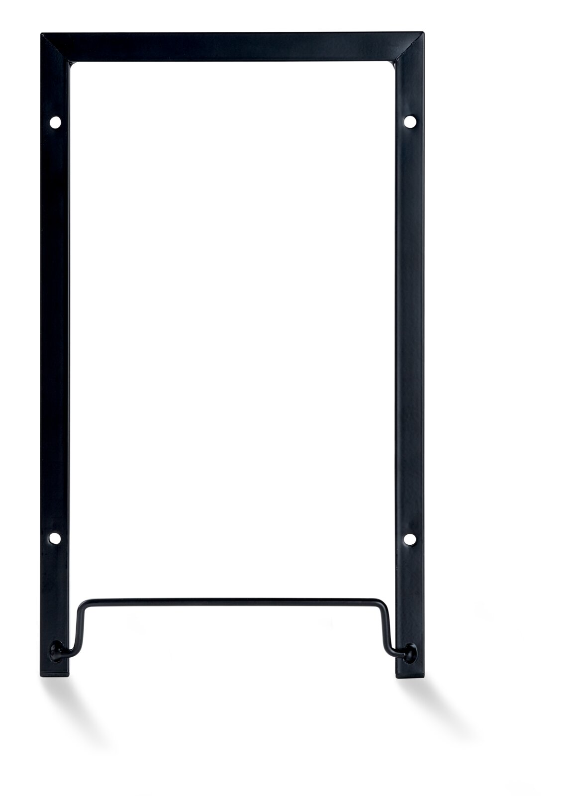 Schwarzer Geschirrabtropfkorb-Rahmen aus Metall, frontal abgebildet.