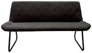 Moderne schwarze Bank mit gesteppter Rückenlehne und Metallbeinen, Frontalansicht