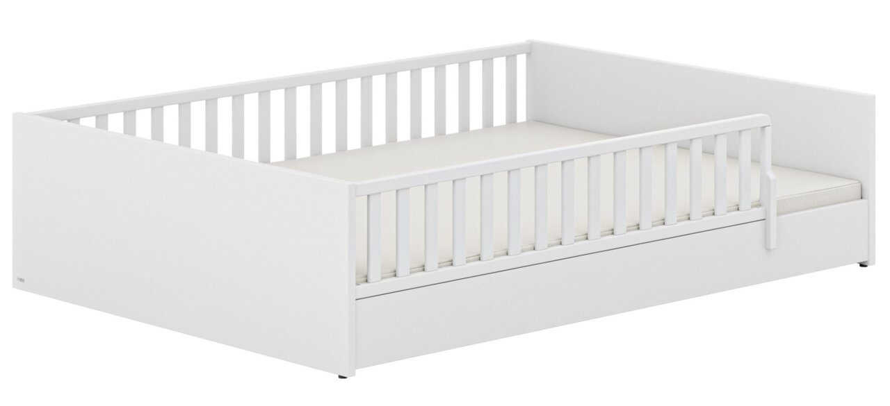 Paidi Bodenbett LITTLE FLO Weißes Bodenbett mit Gitterstäben, seitliche Perspektive