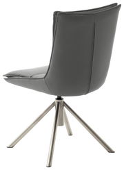 Moderner grauer Stuhl mit Metallbeinen, seitliche Rückansicht