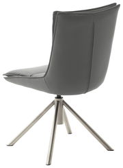 Moderner grauer Stuhl mit Metallbeinen, seitliche Rückansicht