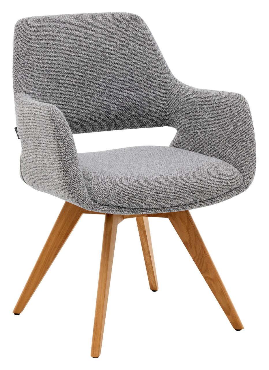 Musterring Armlehnstuhl MR TARIO Grauer Armlehnstuhl mit Holzbeinen, seitliche Perspektive