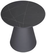 Moderner Beistelltisch mit schwarzer, marmorierter Tischplatte und konischem Fuß, Ansicht von oben