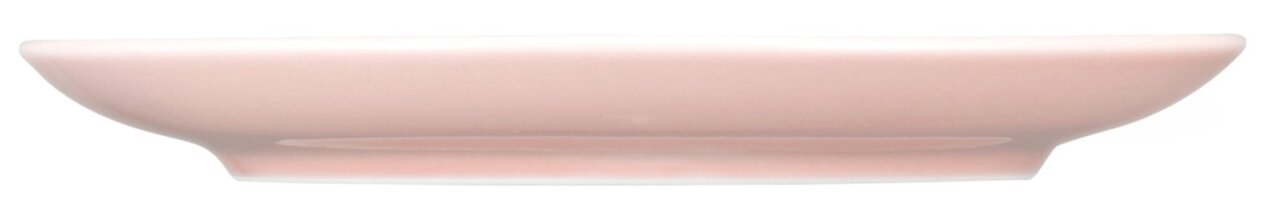 Seitenansicht einer großen, flachen, rosafarbenen Kombi-Untertasse von Seltmann Weiden, Modell AMINA, Durchmesser 16 cm.