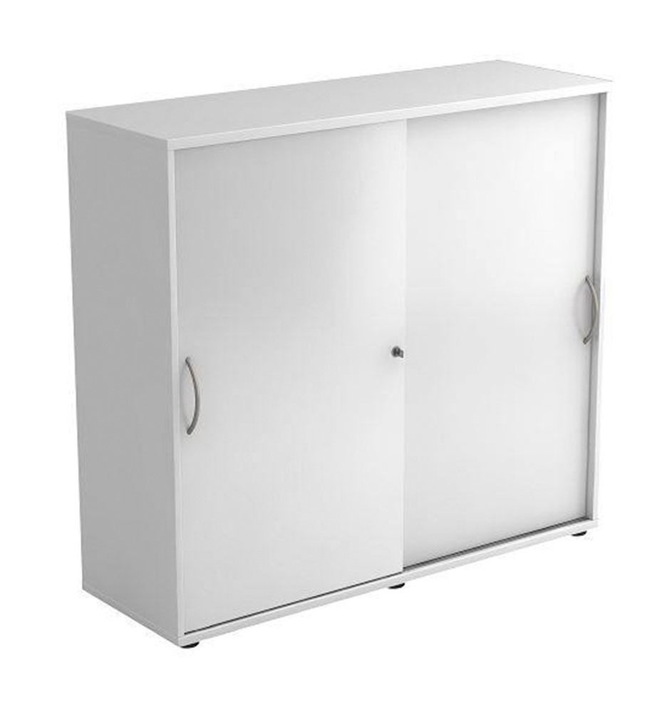 Weißer Schiebetürenschrank mit zwei Türen, seitliche Perspektive