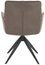 Rückansicht eines modernen Design-Schalensessels mit vier schwarzen Metallbeinen und einer grauen Polsterung.