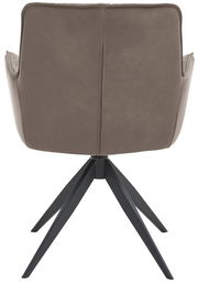 Rückansicht eines modernen Design-Schalensessels mit vier schwarzen Metallbeinen und einer grauen Polsterung.