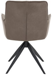 Rückansicht eines modernen Design-Schalensessels mit vier schwarzen Metallbeinen und einer grauen Polsterung.