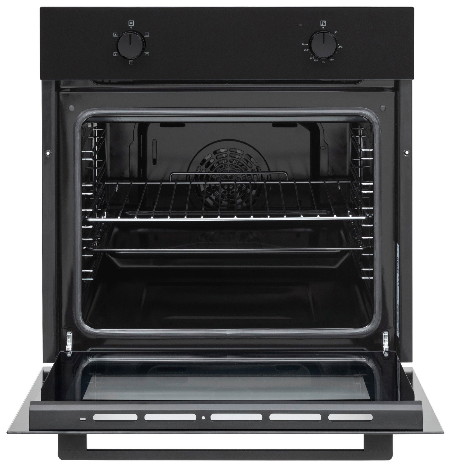 Einbaubackofen mit geöffneter Tür, Frontansicht