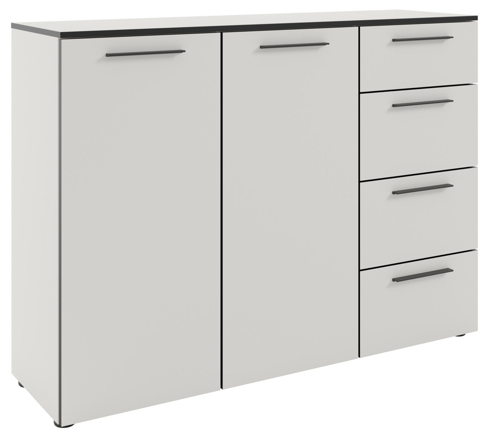 Modernes Sideboard mit zwei Türen und vier Schubladen, seitliche Perspektive