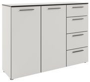 Modernes Sideboard mit zwei Türen und vier Schubladen, seitliche Perspektive
