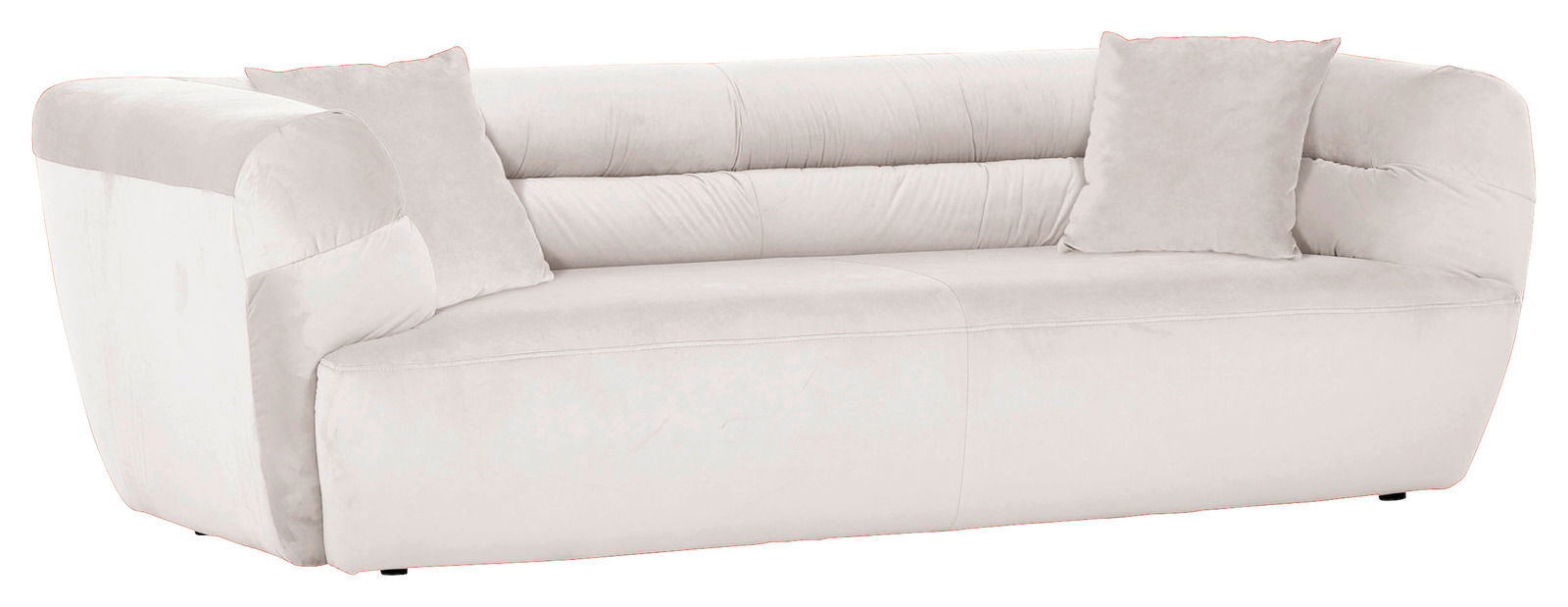 Weißes Big-Sofa mit zwei Kissen, seitliche Perspektive