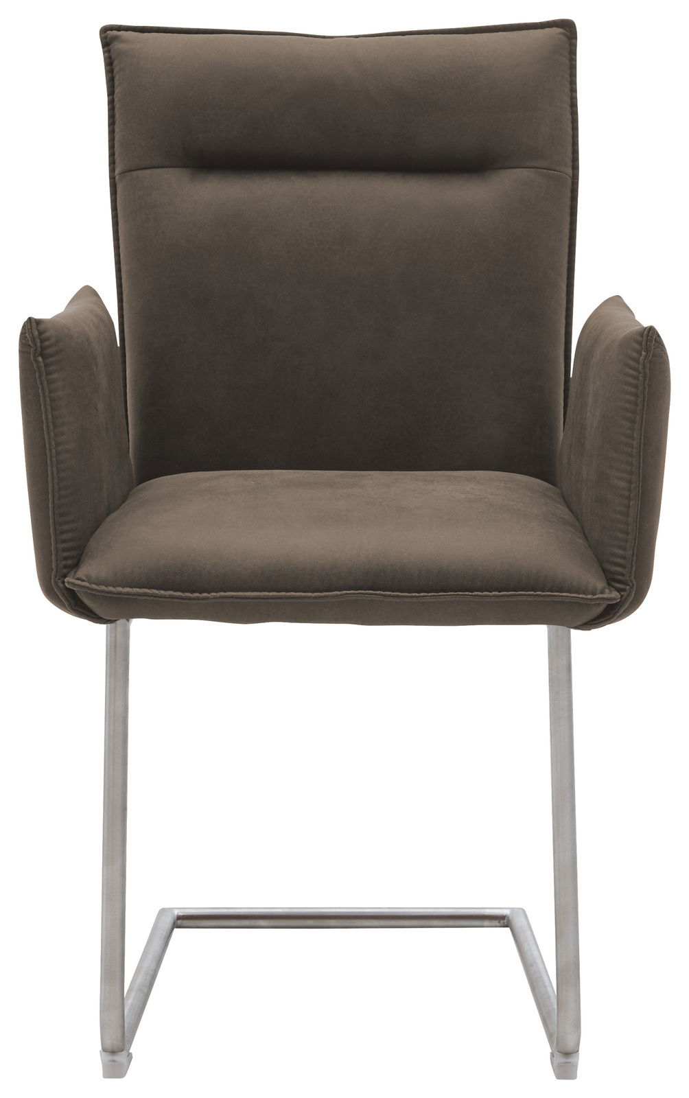 Freischwinger-Sessel in braunem Stoff, Vorderansicht