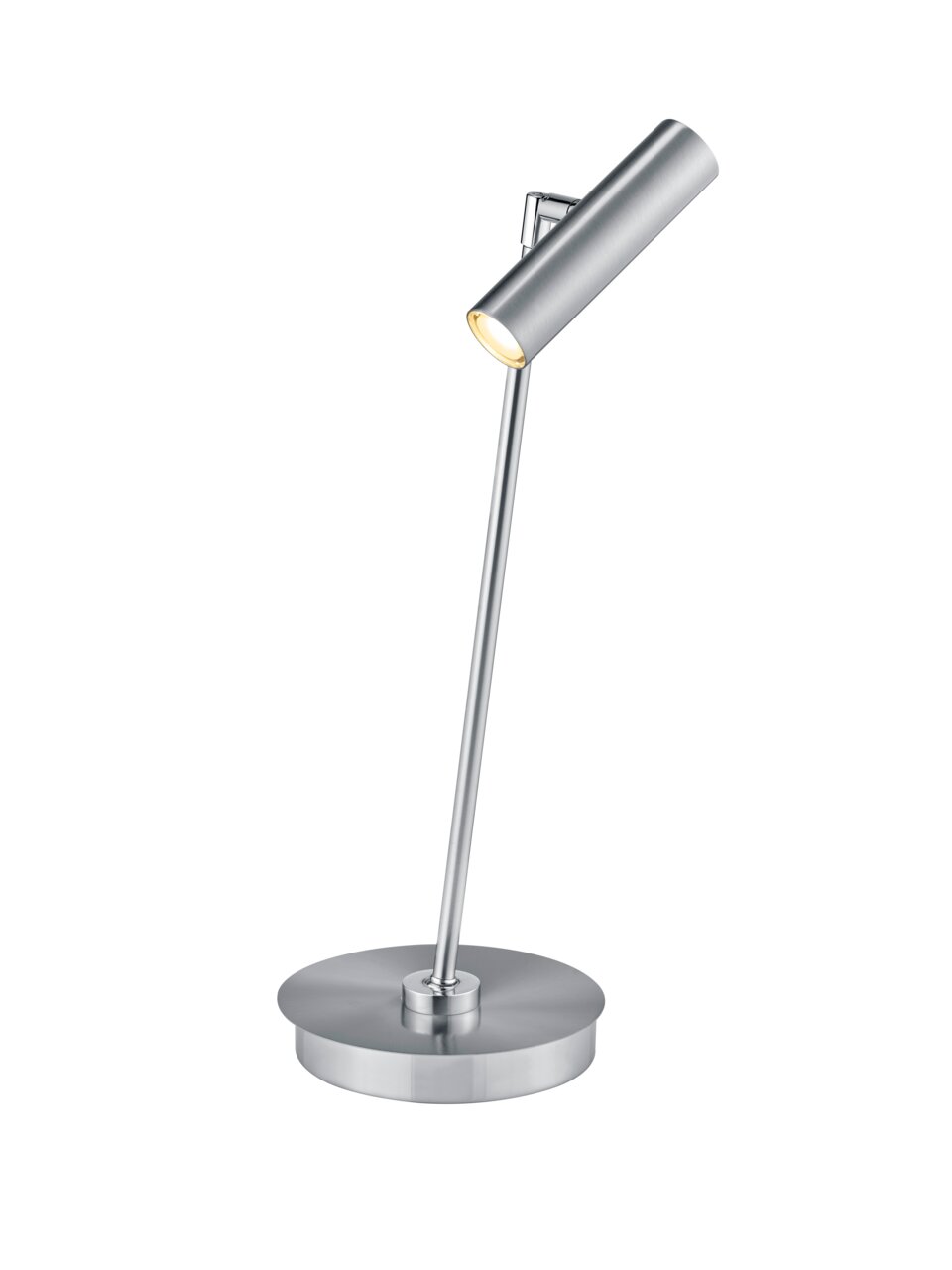 Moderne LED-Tischleuchte aus Metall in seitlicher Perspektive