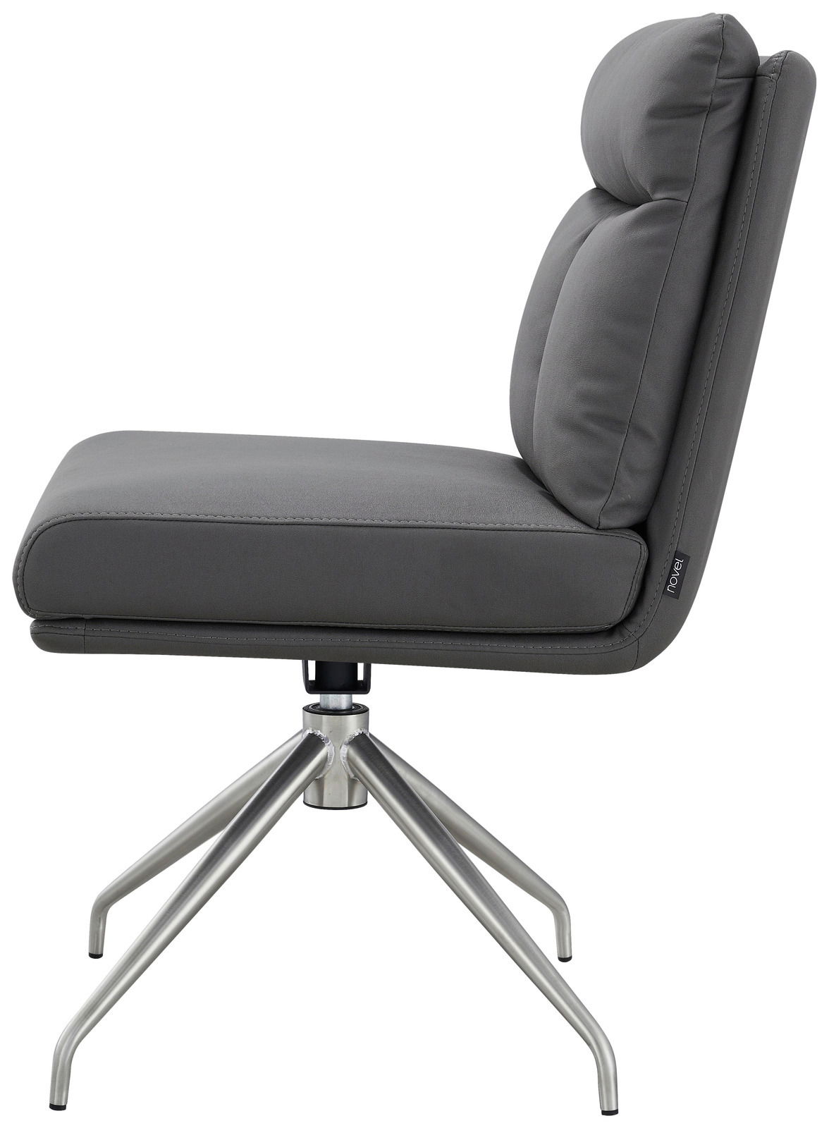 Moderner grauer Stuhl mit Metallbeinen, Seitenansicht