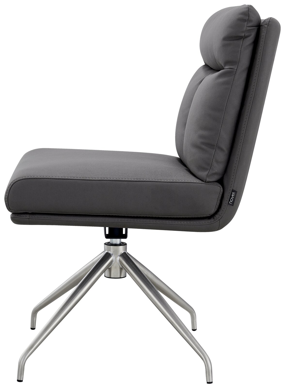 Moderner grauer Stuhl mit Metallbeinen, Seitenansicht