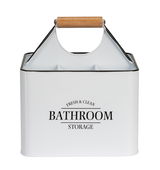 Weiße Badbox mit 4 Fächern und Holzgriff, Vorderansicht