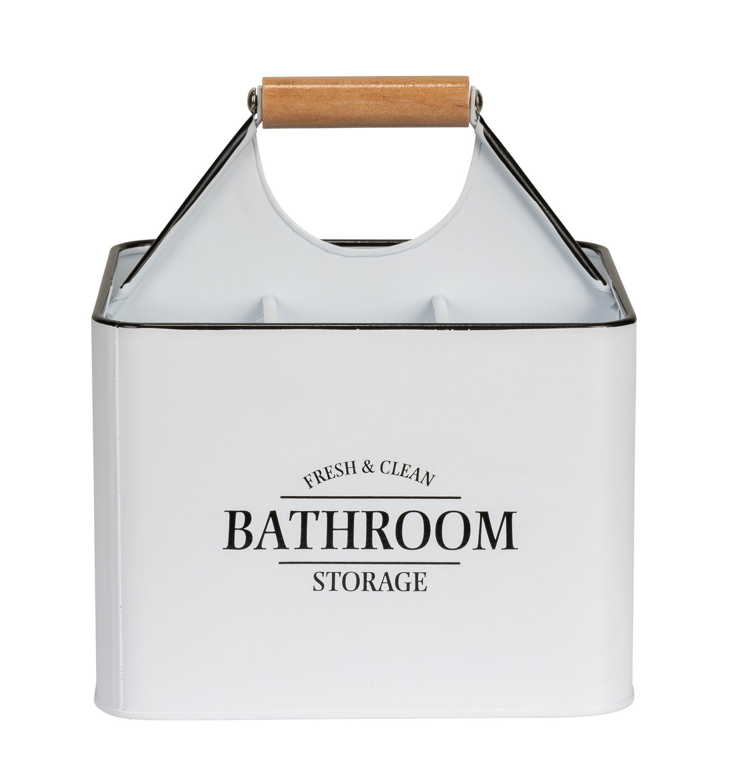 Weiße Badbox mit 4 Fächern und Holzgriff, Vorderansicht