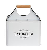 Weiße Badbox mit 4 Fächern und Holzgriff, Vorderansicht