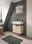 Moderne Badkombination BOSTON mit Waschbecken und Holzunterschrank, seitliche Perspektive