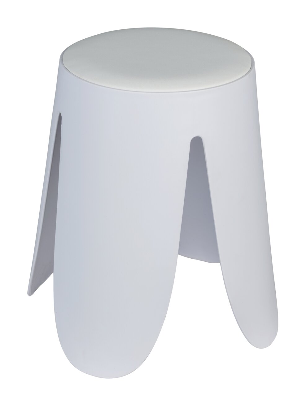 Weißer Universalhocker Comiso mit modernem Design, seitliche Perspektive
