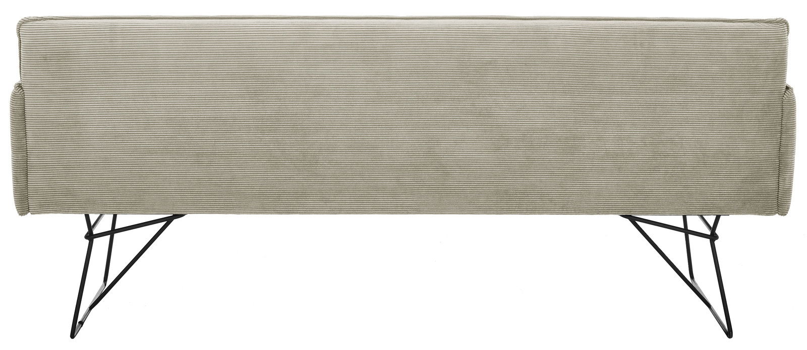 Pure Home Lifestyle Solobank 2-Sitzer COCONUT Rückansicht einer Solobank 2-Sitzer mit hellgrauem Stoffbezug und schwarzen Metallbeinen.