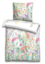 Bettwäsche-Set mit floralem Muster in Pastellfarben, Draufsicht