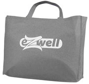 Grijze stoffen draagtas met korte hengsels en een wit „eZwell“-logo, vooraanzicht