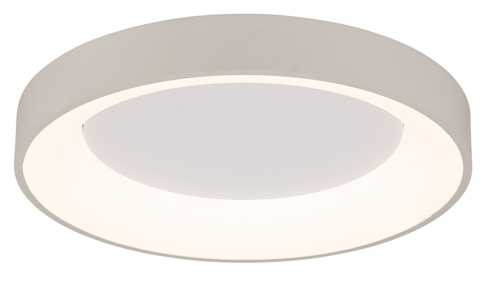 Runde LED-Deckenleuchte in Weiß, seitliche Perspektive