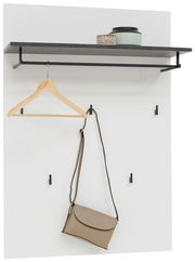 Garderobenpaneel mit Ablage, Kleiderbügel und Haken, frontal betrachtet