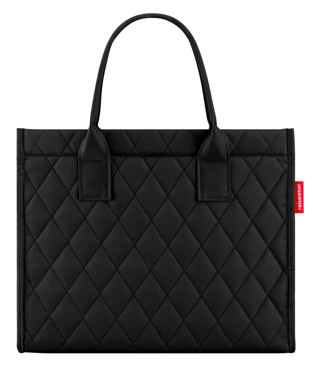 Schwarze, gesteppte Einkaufstasche mit zwei Griffen, Vorderansicht