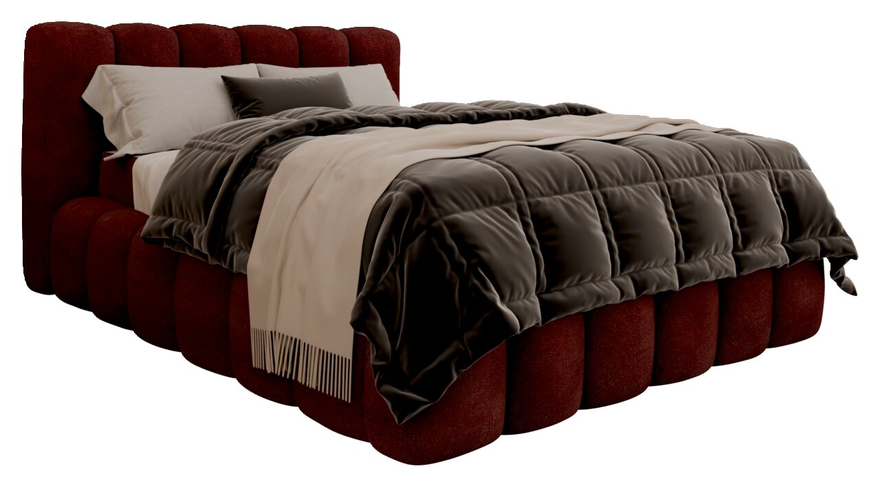 Novel Bedframe met bekleding, incl. LR NOBO Gestoffeerd bedframe in rood met doorgestikt hoofdeinde, zijaanzicht
