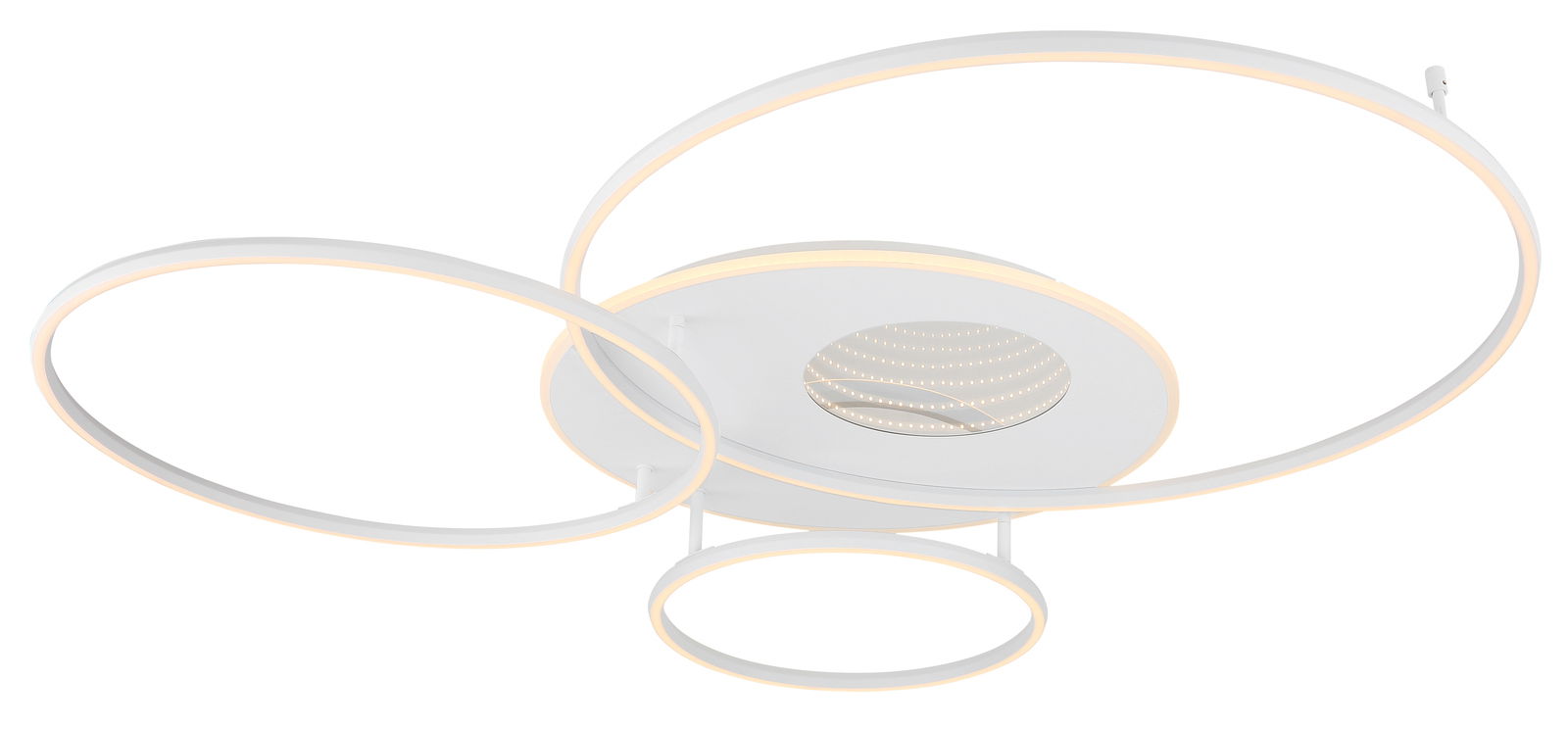 Moderne LED-Deckenleuchte mit drei kreisförmigen Elementen, seitliche Perspektive