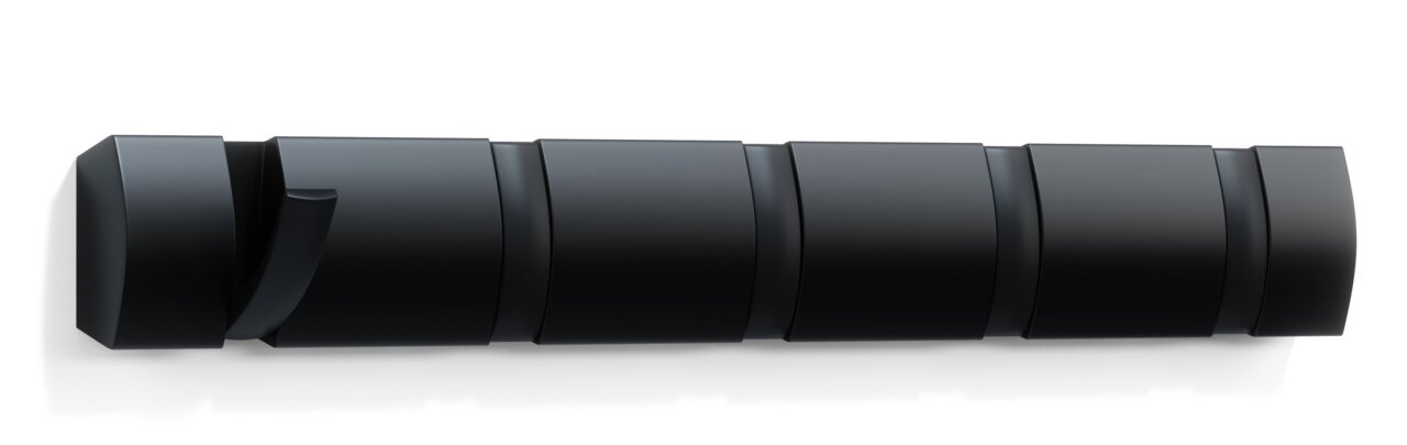 Schwarze Wandgarderobe Umbra FLIP mit mehreren Haken, seitliche Perspektive