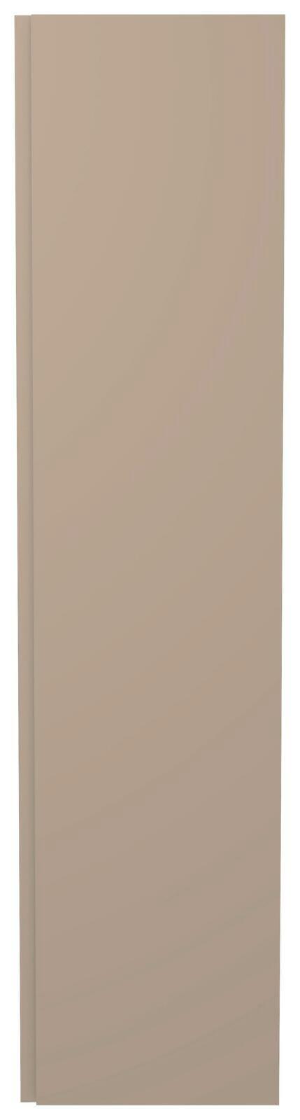 Frontansicht eines einfarbigen, beigen Hänge-Garderobenschranks mit einer Tür.