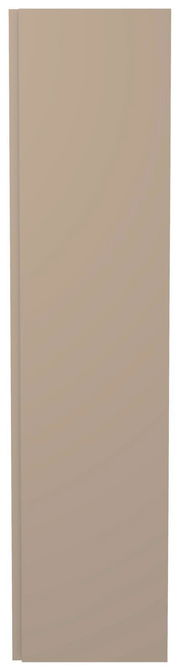 Frontansicht eines einfarbigen, beigen Hänge-Garderobenschranks mit einer Tür.