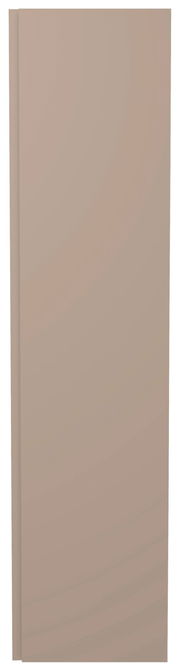 Frontansicht eines einfarbigen, beigen Hänge-Garderobenschranks mit einer Tür.