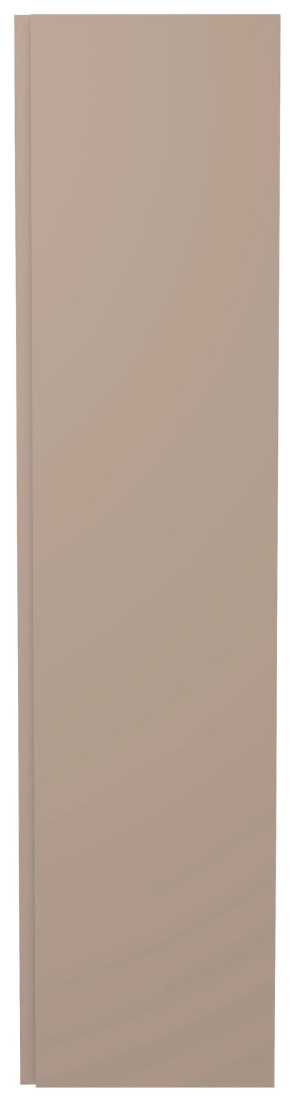 Frontansicht eines einfarbigen, beigen Hänge-Garderobenschranks mit einer Tür.