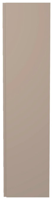 Frontansicht eines einfarbigen, beigen Hänge-Garderobenschranks mit einer Tür.