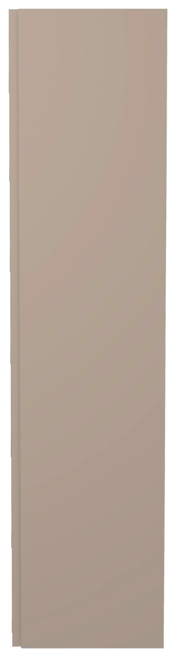 Frontansicht eines einfarbigen, beigen Hänge-Garderobenschranks mit einer Tür.