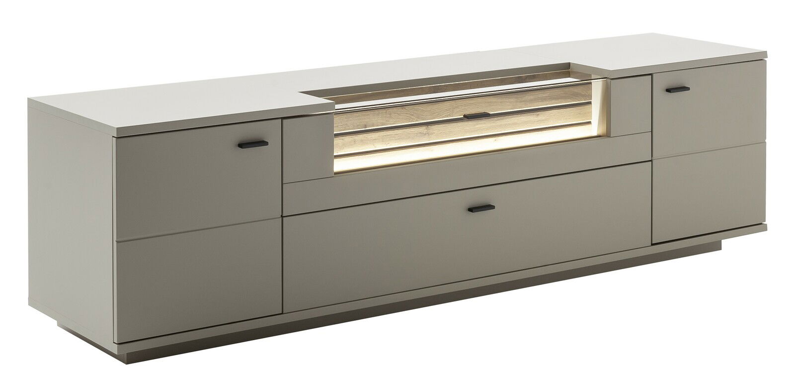 Zurbrüggen TV-Lowboard LÜTTICH Modernes TV-Element in hellem Holzdesign mit integrierter Beleuchtung, seitliche Perspektive