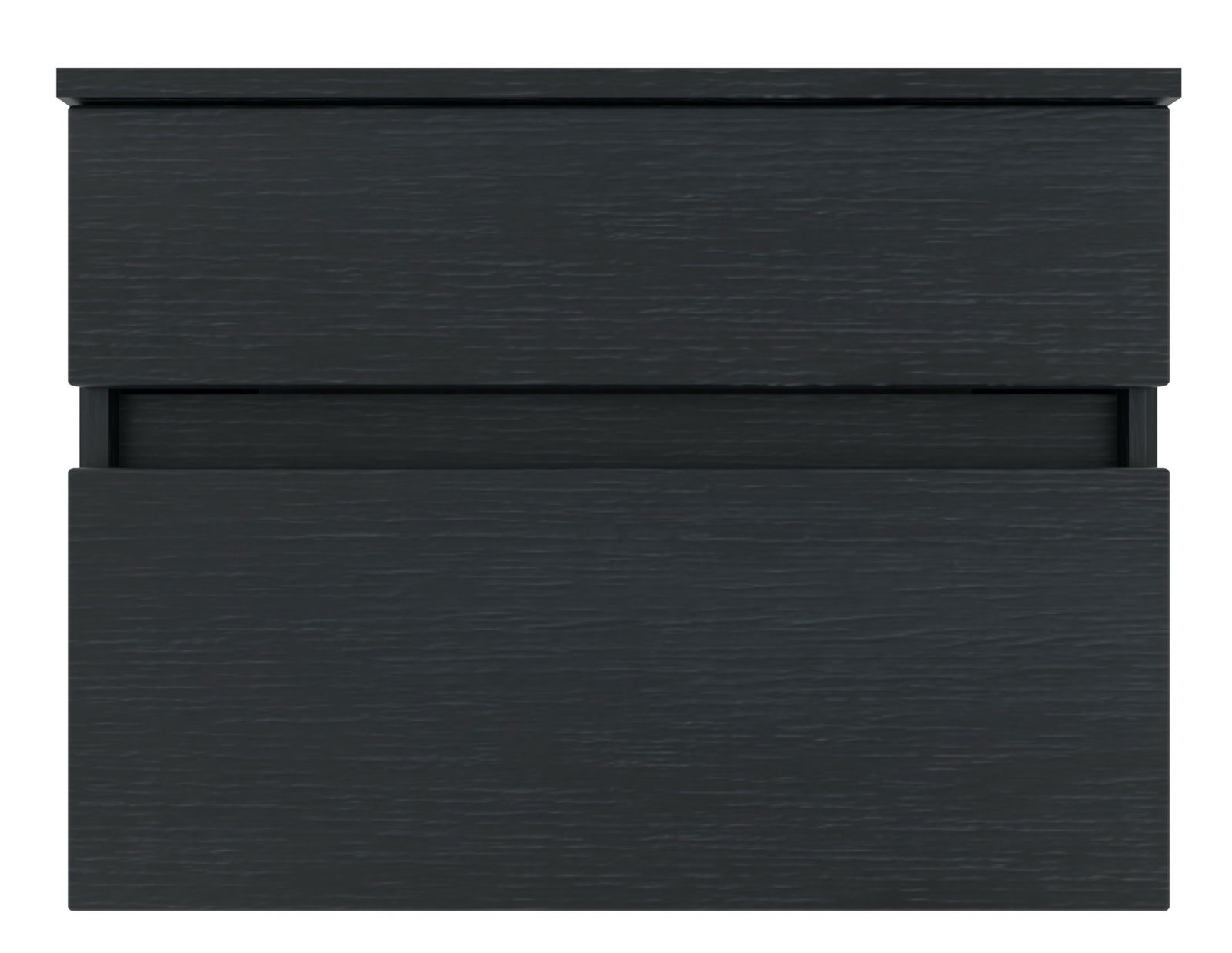 Schwarzer Unterschrank mit zwei Schubladen, Frontansicht