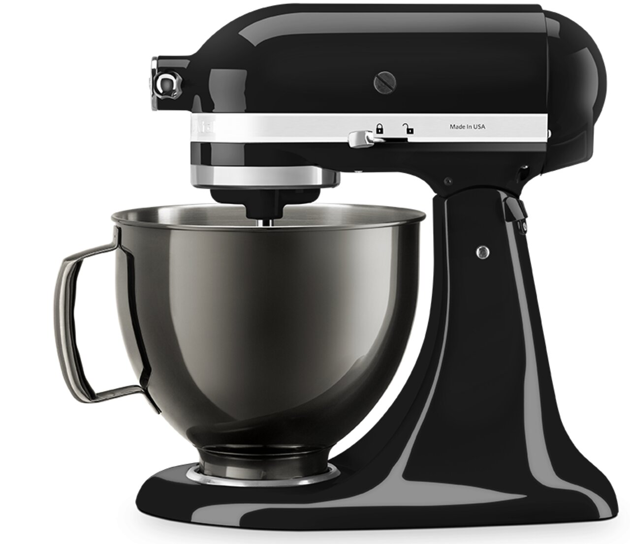KitchenAid Metallschüssel 4,8L RANDIANT BLACK Schwarze Küchenmaschine mit einer 4,8L Metallschüssel, seitliche Perspektive