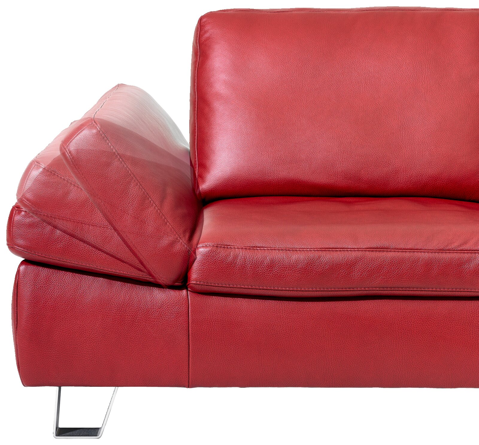 Rotes Ledersofa mit verstellbarer Armlehne, seitliche Perspektive