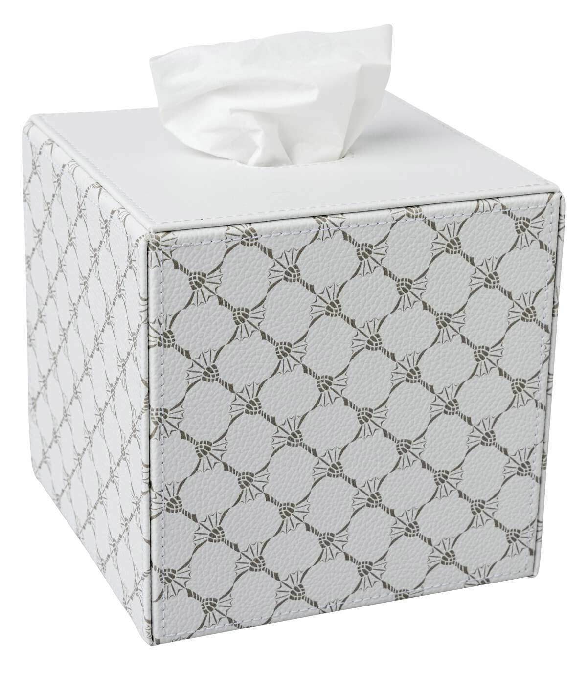 JOOP! Kleenexbox CORNFLOWER Quadratische Kleenexbox in Weiß mit elegantem Muster, seitliche Perspektive
